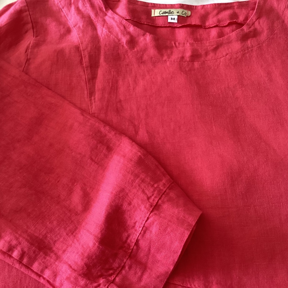 Camille & Co 100% Linen From Italy Asymmetrical Hemline Pinkish-Red Size Medium - Picture 4 of 5